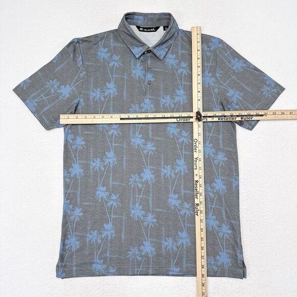 Travis Mathew Polo Shirt Men’s Size Medium Gray Blue Palm Tree Print Resort Golf - Picture 8 of 10